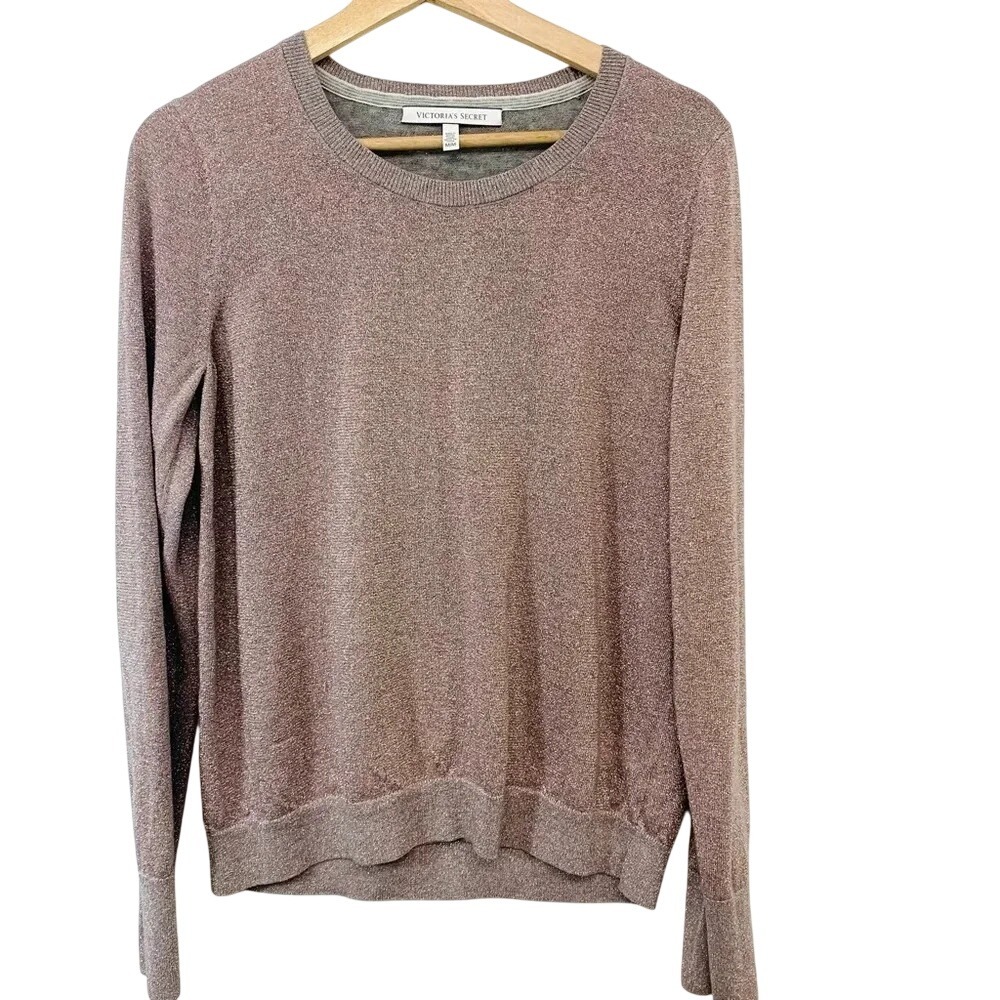Victoria Secret Pink Metallic‎ Shimmer Crewneck Sweater Medium Rose Gold Sparkly